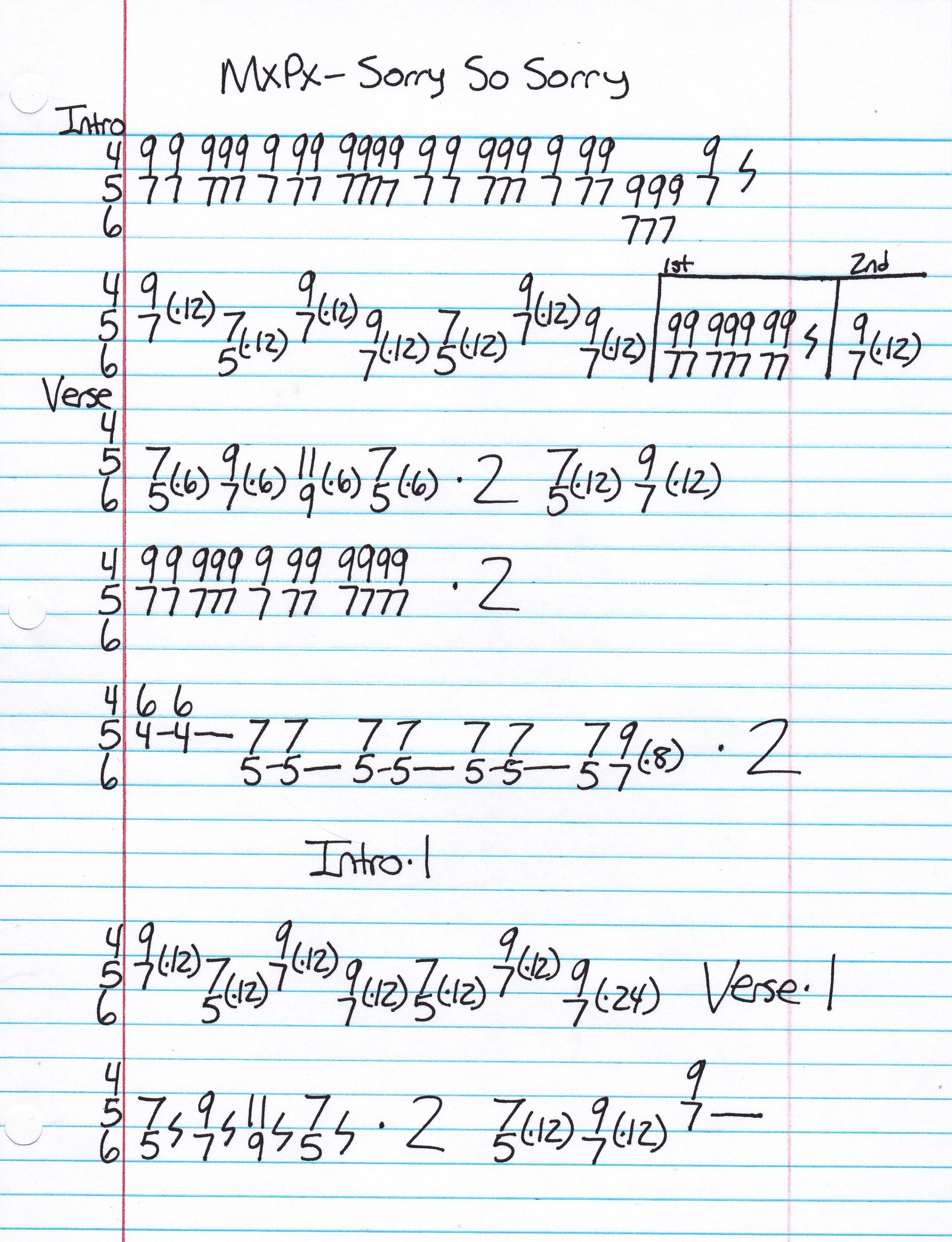 High quality guitar tab for Sorry So Sorry by MxPx off of the album Life In General. ***Complete and accurate guitar tab!***